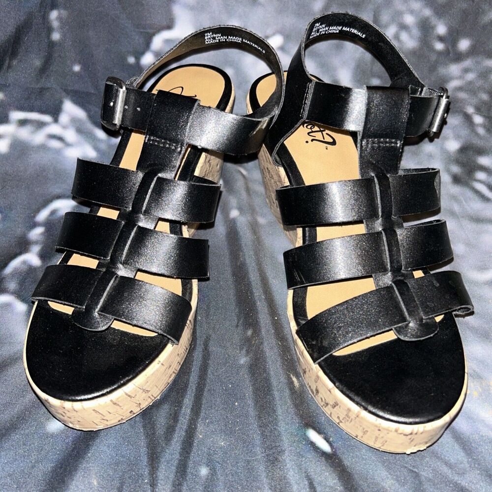 Y Not? Cork Black Stripe Sandals Size 7
